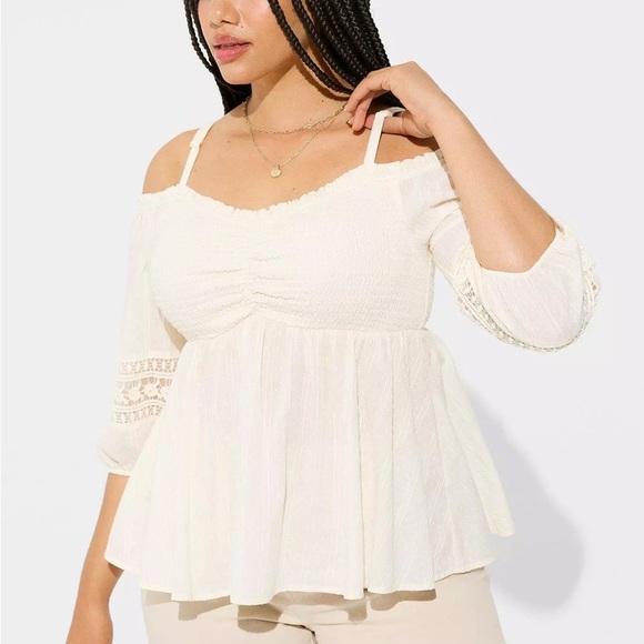 torrid Tops - Torrid Ivory Off-Shoulder Blouse